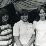Linda Troyer (left), Leona Burkholder, and Linda Yoder, North Carolina, VMM event, 1972 (VMM Archives)