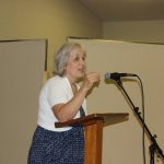 Janet Blosser, VMM Mediterranean Regional Director, spoke at Missionary Support Team meeting, June, 2018 (Elwood Yoder photo)